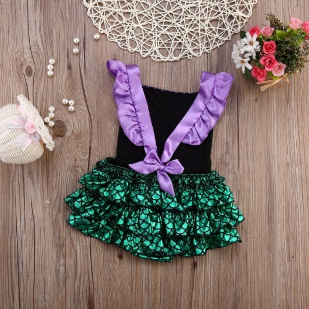Mermaid outfit baby girl girls cute green purple - Picture 2 of 8